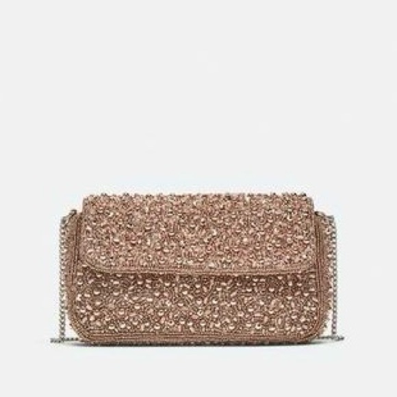 Zara Handbags - Zara NWOT Beaded Jeweled Small Purse Glam Crossbody Evening Women’s Bag Mauve
